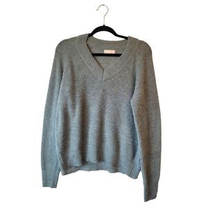 BeCool Sage Green V-Neck Knit Ribbed Wool Blend Sweater Size L